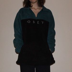 OBEY black and teal quarter zip